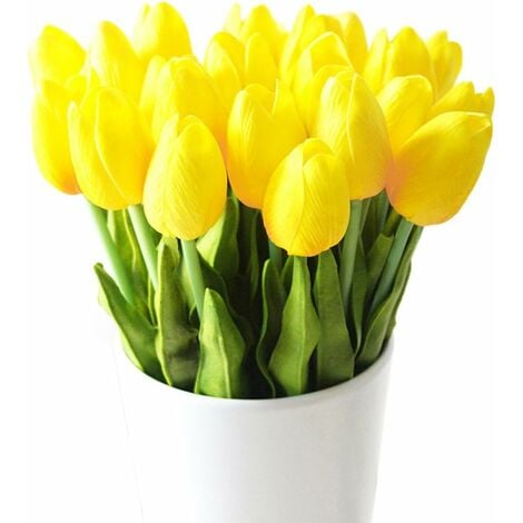 10 Impresionantes Ramo De Tulipanes Artificiales De Pu Con Toque Realista  Con Tallo-amarillo brillar Electrónica