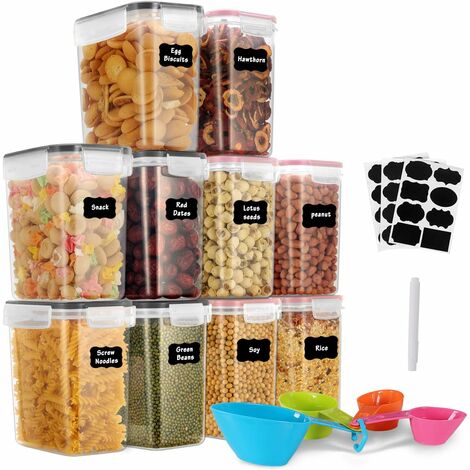 MINKUROW 10 Stück 1,6 l Aufbewahrungsdosen, luftdichte Kunststoff-Aufbewahrungsboxen mit Deckel, Vorratsdosen zur Aufbewahrung von Nudeln, Müsli, Reis, Mehl und Tiernahrung (Rosa + Schwarz).