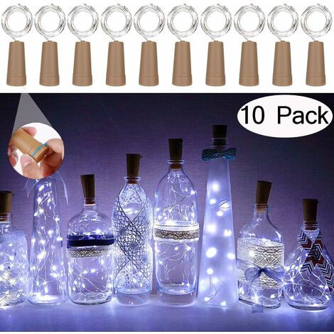 MINKUROW 10 Stück Flaschenlicht 20 LED Lichterkette Kupferdraht Kork Flaschenlicht, für DIY Dekoration, Hochzeit, Party (Weiß)