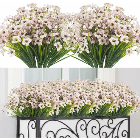 MINKUROW 10 Stück Kunstblumen für den Außenbereich, UV-beständig, Kunstblumen für den Außenbereich, dekorative Kunstblumen für Garten/Zuhause/Hochzeit/Büro/Blumenkunst/Friedhof (weiß)