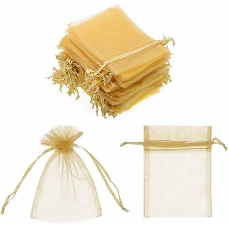 MINKUROW 100 Bolsas De Organza Con Cordón, 10 X 15 Cm, Transparentes, Para Joyería, Boda, Fiesta, Regalo De Navidad, Bolsas De Regalo, Color Dorado