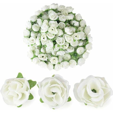 MINKUROW 100 Stk. 3 cm Künstlicher Rosenblütenkopf Gefälschte Künstliche Pflanzendekoration Für Hochzeit Zuhause, Milchig
