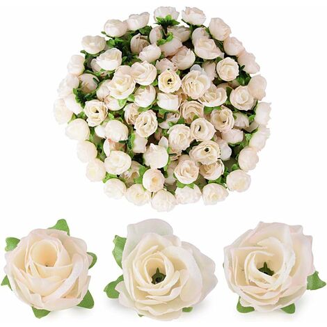 MINKUROW 100 Stück 3 cm Künstliche Rose Blumenkopf Gefälschte Künstliche Pflanze Dekoration Für Zuhause Hochzeitsfeier, Hautfarbe
