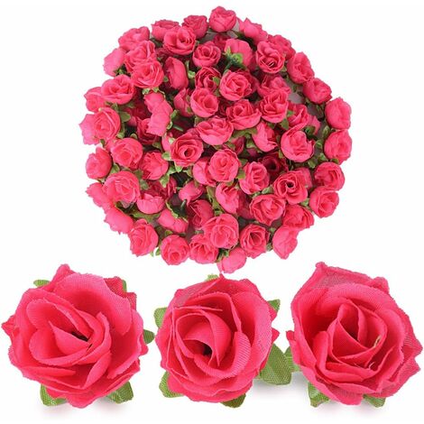 MINKUROW 100 Stück 3 cm Künstlicher Rosenkopf Gefälschte künstliche Pflanzendekoration für Zuhause, Hochzeit, Party, Rose Red