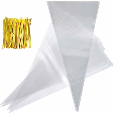 MINKUROW 100 Stück Kegeltüten Bonbontüten Geschenktüten mit 100 Bändern für Süßigkeiten Pralinen 30x16cm