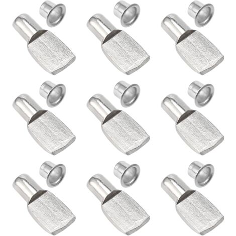 MINKUROW 100 Stück Regalklammern, Regalstützen, Regalstifte, Regalhalterungen, vernickelte Metallplattenhalterungen für Schrank, Schreibtischzubehör – 5 mm x 19 mm
