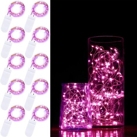 MINKUROW 10er Pack 2m Lichterkette 20 LEDs Batteriebetriebene Lichterkette Wasserdichter Kupferdraht Sternenschnüre für DIY Weihnachtsdekoration Hochzeit Party (Rosa)