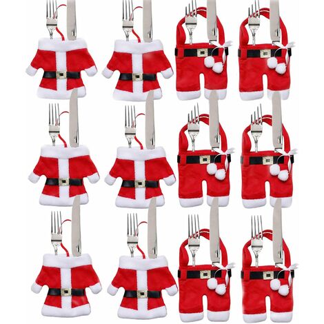 MINKUROW 12 Besteckhalter schöner Effekt auf weihnachtlichem Tischbesteckbeutel Weihnachtsdeko (rot)