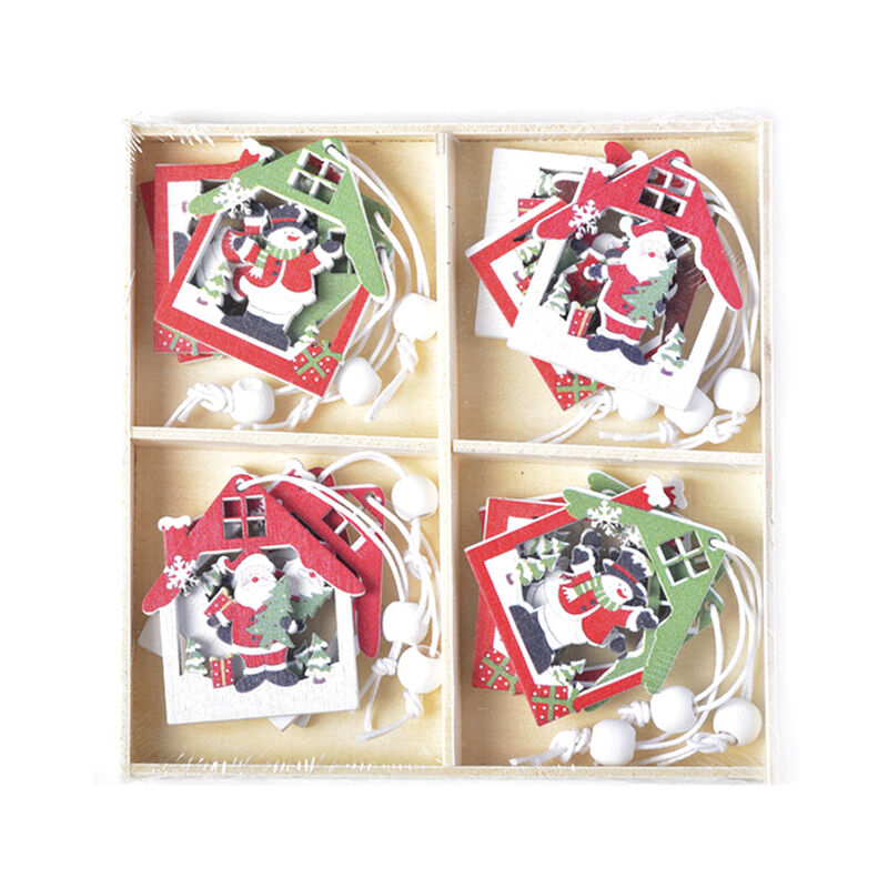 Minkurow 12 Pezzi Decorazione Pendente Albero Di Natale Fai Da Te In Legno, Set Pendenti Albero Di Natale In Legno, Pupazzo Di Neve/renna/babbo Natale Pendenti Natale Fai Da Te D-tag 