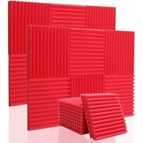 MINKUROW 12 Stück Akustikschaumstoff-Akustikplatten für Studio-Schalldämmung Keller Live-Übertragungsbehandlung Akustisch absorbierende Platte Akustische Kissenauflage - 30 x 30 x 2,5 cm, rot