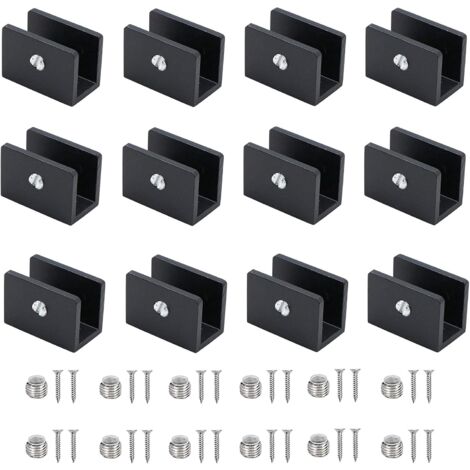 MINKUROW 12 Stück Glasklemme, Aluminium-Regalhalterungen, verstellbare Glastrennhalterung, für 6–8 mm dicke Glasböden, für Waschraum, Balkon (mit Schrauben)