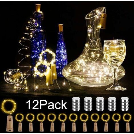 MINKUROW 12 Stück Led Flasche Licht, 20 Led 2m Lichterkette für DIY Dekoration Weihnachtsfeier Stimmungslichter (Warmweiß)