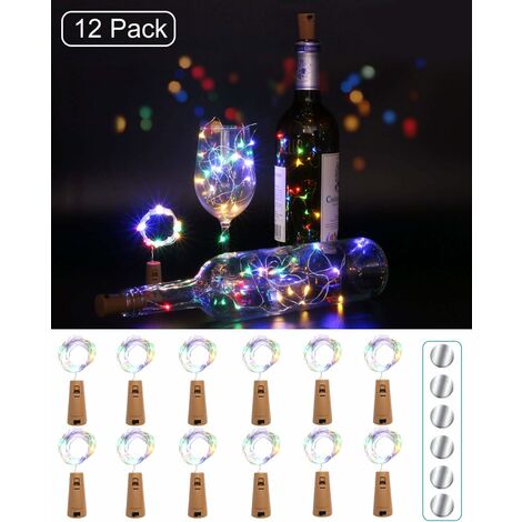 MINKUROW (12 Uds) Batería De Luz De Botella, 2m 20 Luces Led De Corcho De Vidrio Luces De Hadas De Alambre De Cobre Para Fiesta, Jardín, Halloween