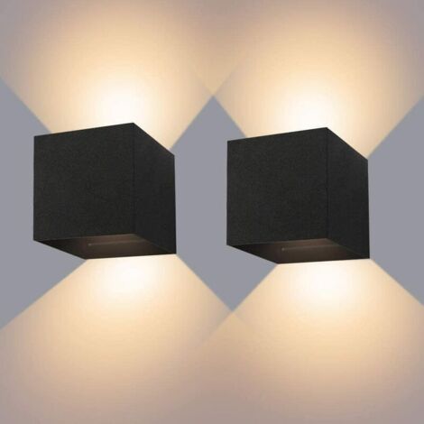 MINKUROW 12 W Innen-/Außenwandleuchte, 2er-Pack, schwarze LED-Wandleuchten, wasserdicht, IP65, dimmbar, Lampenlicht, nach oben und unten verstellbar, Design, 3000 K, warmweiß, Wandleuchten für Wohnzim