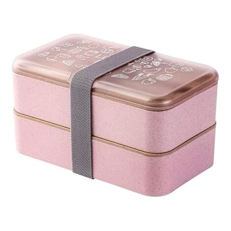 MINKUROW 1.2L Bento Box Lunchbox 2 Ebenen BPA-frei mit wiederverwendbarem Besteck Japanische Lunchbox Mikrowelle Gefrierschrank Spülmaschinenfest Bento Lunchbox für Kinder und Erwachsene (Rosa)