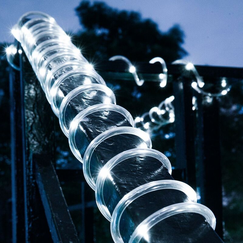 Image of 12m Stringa Solare, 100 Led String Lights Impermeabile Esterno Tubo Corda Luci Leggiadramente Per Natale Giardino Cortile Recinzione Albero Cortile