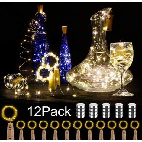 MINKUROW 12pcs Led Bottle Light, 20 Led 2m String Lights Per Decorazioni Fai Da Te Christmas Party Mood Lights (Bianco Caldo)