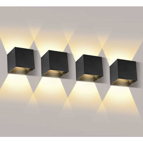 MINKUROW 12W LED-Wandleuchte Innen/Außen Set mit 4 LED-Wandleuchten Einstellbares Fern- und Abblendlicht 2700-3000k Warmweiß LED-Außenwandleuchte IP65 Wasserdichte Wandleuchte Schwarz