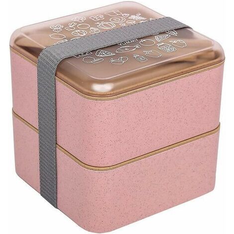 MINKUROW 1,4 L Bento Box Lunchbox 2 Ebenen BPA-frei mit wiederverwendbarem Besteck Japanische Lunchbox Mikrowelle Gefrierschrank Spülmaschinenfest Bento Lunch Box für Kinder und Erwachsene (Rosa)