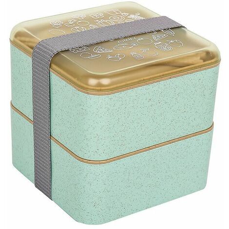 MINKUROW 1.4L 2-Tier Bento Box Lunchbox BPA-frei mit Besteck Wiederverwendbare japanische Lunchbox für Mikrowelle Gefrierschrank Spülmaschinenfest Bento Lunchbox Kinder Erwachsene (Grün)
