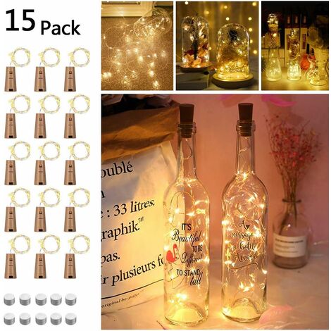 MINKUROW 15 Pz 20 Led Bottiglia Di Luce, Luci Della Stringa Bottiglie Di Sughero Festa Di Nozze Decorazione Romantica (Bianco Caldo)