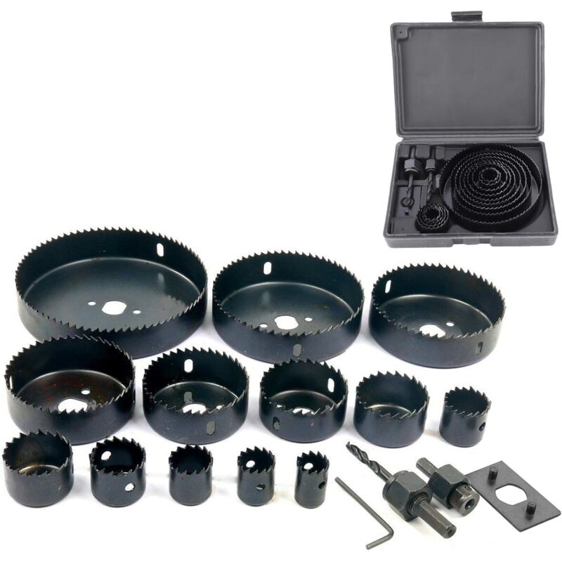 16 Pièces Coffret Scie Cloche Construction De 19-127 Mm Pour Bois Metaux Platre