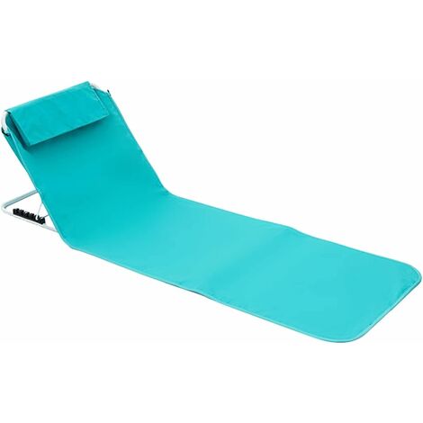 MINKUROW 1Pcs Lettino Prendisole Tappetino da Spiaggia con Schienale Reclinabile con Poggiatesta Borsa da Trasporto Acciaio Poliestere 160 x 54 cm Blu Lago
