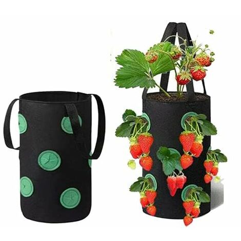 MINKUROW 2 Bolsas De Cultivo De Fresas, Bolsa De Plantación De Fresas, Bolsa De Cultivo Transpirable De Fresas, Bolsas De Fresas Colgantes, Con Aberturas Laterales Y Asas, Para Fresas, Verduras, Flore
