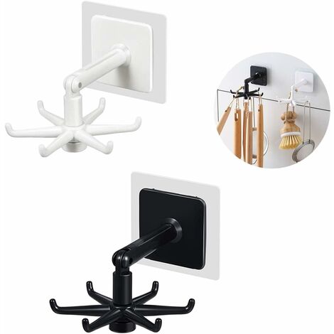 MINKUROW 2 Ganchos Giratorios De 360 Grados, Gancho Sin Agujero, Gancho Autoadhesivo, Gancho De Almacenamiento Giratorio, Gancho De Enchufe, Colgadores Autoadhesivos, Ahorro De Espacio, Blanco Y Negro