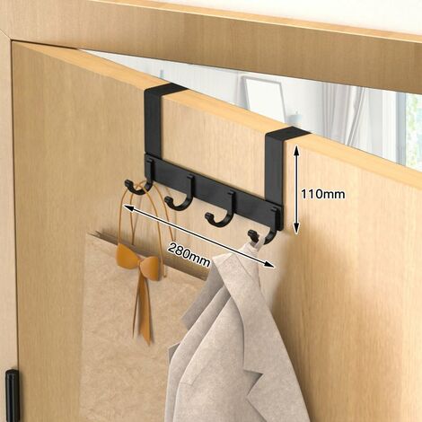 MINKUROW 2 Stück Kleiderhaken über der Tür, schwarze Edelstahl-Kleiderhaken, 4 Kleiderhaken für Schlafzimmer, Badezimmer, Küchentür