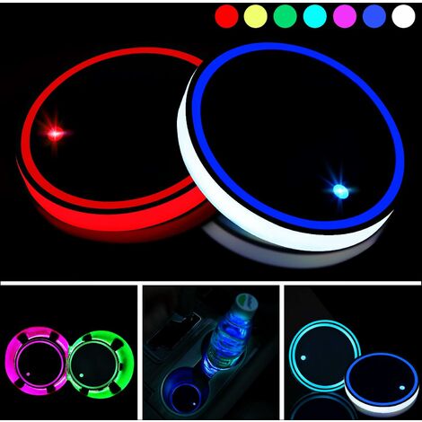 MINKUROW 2 Stück LED-Getränkehalter beleuchtete LED-Untersetzer 7 Farben Glow Cup Pad USB-Ladematte für Untersetzer Zubehör Auto-Innendekoration Lampe Atmosphären Licht