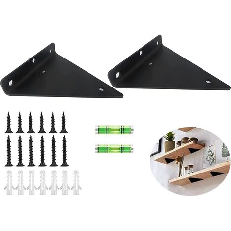MINKUROW 2 Stück schwebende Regalhalterungen, unsichtbare dreieckige Wandregalhalterungen, Wandregalhalterung aus Metall für Regal schwarz 280 × 170 mm