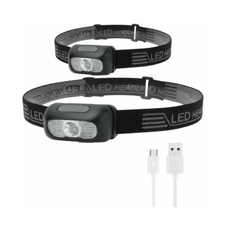MINKUROW 2 Stück Stirnlampe mit 5 Dimmstufen, ultrahelle wiederaufladbare LED-Stirnlampe, IPX5 wasserdicht, Gestensensor, einstellbare USB-Stirnlampe zum Laufen, Joggen, Angeln, Camping, Jagen