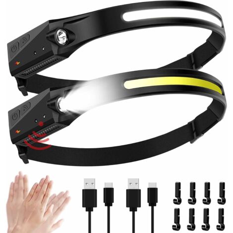 MINKUROW 2 Stück Stirnlampe Wiederaufladbar 1200 Lumen 2 Kolben breit 5 Modi Leicht Wasserdicht Zum Laufen Camping