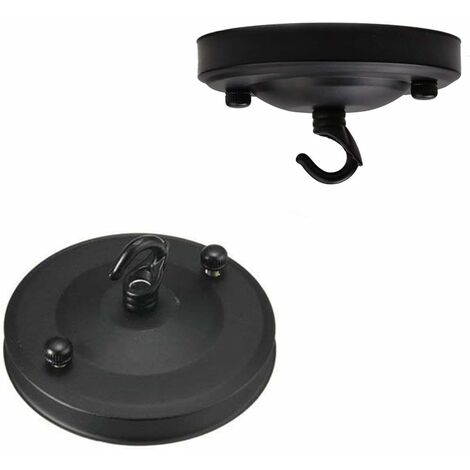 MINKUROW 2 Stück Vintage Kronleuchter Deckenplatten Haken, Retro Eisen Deckenrosette Haken Plattenhalter Pendelleuchte Dach Saugscheibe Chassis Licht Geeignetes Zubehör DIY Kreativ (Schwarz)