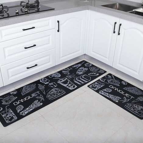 MINKUROW 2-teilige Küchenmatten für Waschbecken, rutschfest, schmutzabweisend, PVC, wasserdicht, abwischbar, Läufer, moderner Stil, für Wohnzimmer, Küche, Boden, 45 x 75 cm + 45 x 120 cm, schmale Vers