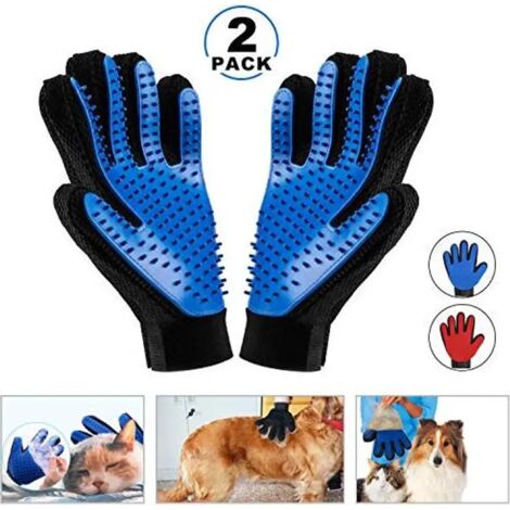 MINKUROW 2 Uds. Guante De Cepillo Para Mascotas, Guante Para El Pelo De Mascotas, Cepillo Para Quitar El Pelo, Guantes Para Los Dedos, Guante De Aseo De Goma Para El Aseo De Perros Y Gatos (Azul)