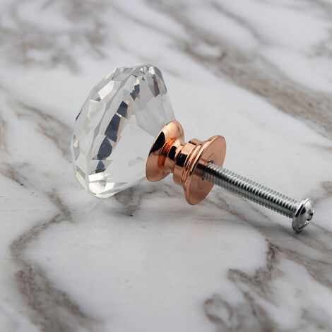 MINKUROW 20 Maniglie Per Pomelli Per Cassetti Per Armadietti Per Armadietti - Diamanti In Cristallo Trasparente + Base In Oro Rosa - 30 Mm - Con 3 Viti Di Lunghezza