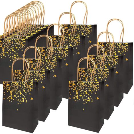 MINKUROW 20 Pack Krafttüten, Papiertüten, Kraftpapiertüten mit Griff, recycelbare Geschenktüten für Weihnachten, Hochzeit, Geburtstag, Party (Schwarz-15x8x21cm)