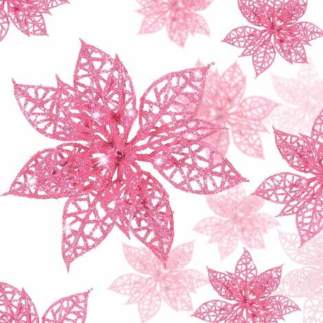 MINKUROW 20 Stück glitzernder Weihnachtsstern, 15 cm Christbaumschmuck Weihnachtsblumenschmuck Ornament für Kranzgirlande (Rosa)