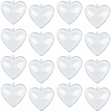 MINKUROW 20er-Pack durchsichtige herzförmige Ornamentkugeln zum Valentinstag, befüllbare Valentinstag-Dekorationen aus Kunststoff, Baumkugeln (6,5 cm)
