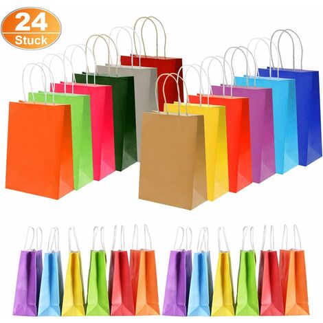 MINKUROW 24 Piezas Bolsas De Papel Para Favores Bolsas De Papel De Colores Bolsas De Papel Kraft Para Dulces 22x8x16cm Bolsas De Fiesta Con Asa Ideal Para Fiestas Infantiles, Baby Showers, Bodas, Navi