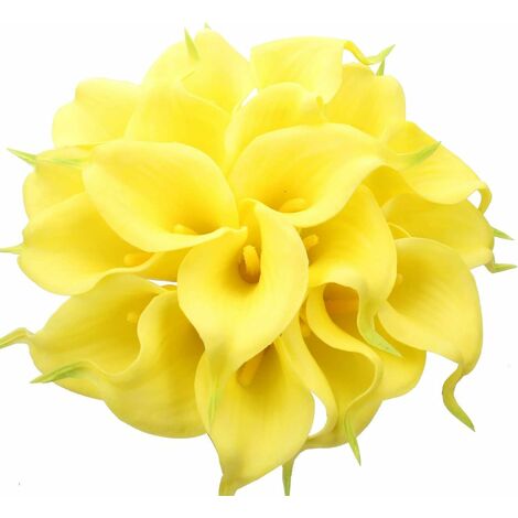 MINKUROW 24 Stück künstliche Calla-Lilien aus Latex, realistischer Einzelstiel Calla-Lilien-Blumenstrauß für Zuhause, Party, Büro, Hochzeitsdekoration, Blumenarrangements (Gelb)