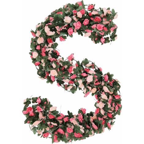 MINKUROW 2.5m Paquete De 5 Guirnaldas De Rosas Artificiales Rosas Falsas Dos Tonos Flor Vid Guirnalda De Seda Decoración Colgante Para Arco De Boda Jardín Coche Decoración Del Hogar