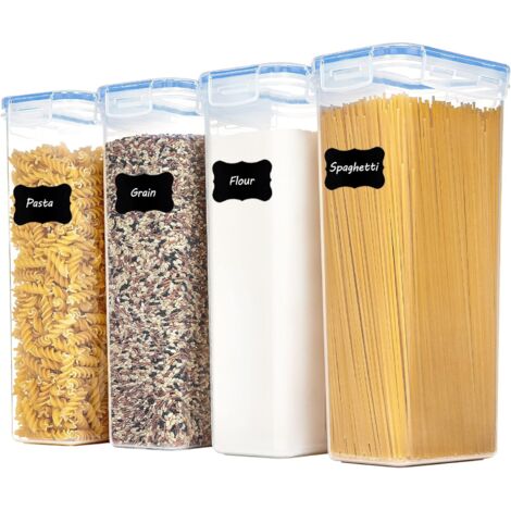 MINKUROW 2,8 l Vorratsdosen-Set, Müsli-Großdosen und Vorratsdosen für Lebensmittel, luftdichte Vorratsdosen aus Kunststoff, 4 Stück, 24 Etiketten für Müsli, Mehl, Zucker usw. (Blau)