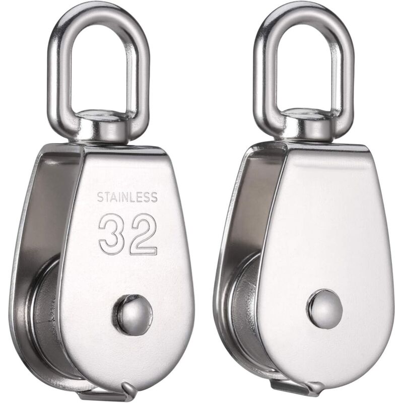 2er-Pack 32 mm M32 304 Edelstahl-Riemenscheiben – einzelne Riemenscheibe mit maximaler Belastung von 250 kg – für den Innen- und Außenbereich
