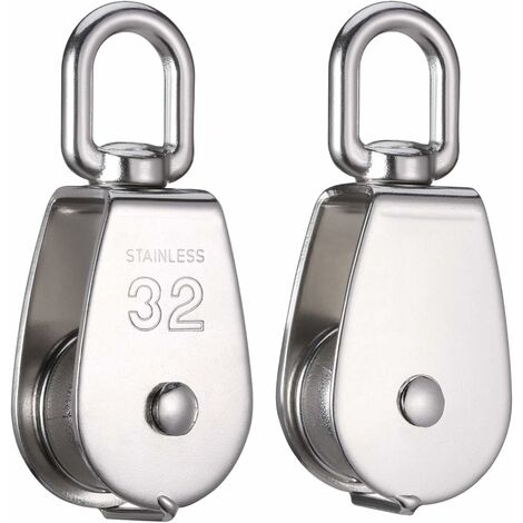 MINKUROW 2er-Pack 32 mm M32 304 Edelstahl-Riemenscheibe – einzelne Riemenscheibe mit einer maximalen Belastung von 250 kg – für den Innen- und Außenbereich