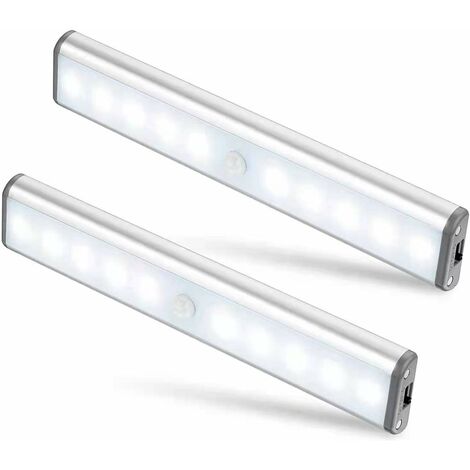 MINKUROW 2er-Set 10 LED-Lampen, kabellos, über USB aufladbar, magnetisch, Bewegungsmelder, 2 Leuchtmodi, tragbar. Schranklicht, Nothandlampe, Kindernachtlicht, Zusatzlicht...