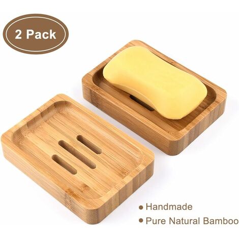 MINKUROW 2pcs Portasapone Di Bambù In Legno Naturale Doccia In Legno Scatola Di Sapone Fatto A Mano Scatola Di Sapone Per Spugne Sapone Spugne Lavello Vassoio