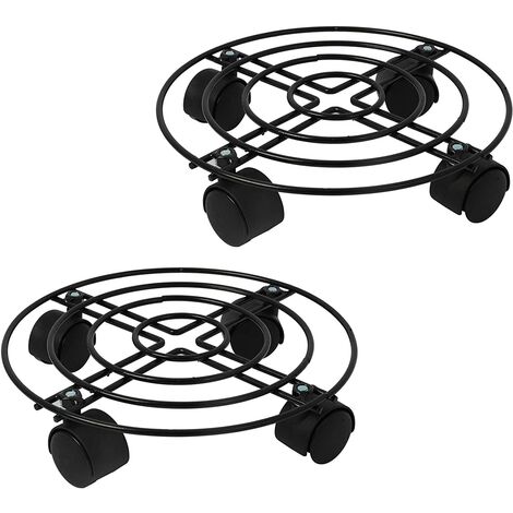 MINKUROW 2pcs Soporte de maceta de metal negro con ruedas giratorias para interior o exterior 27cm
